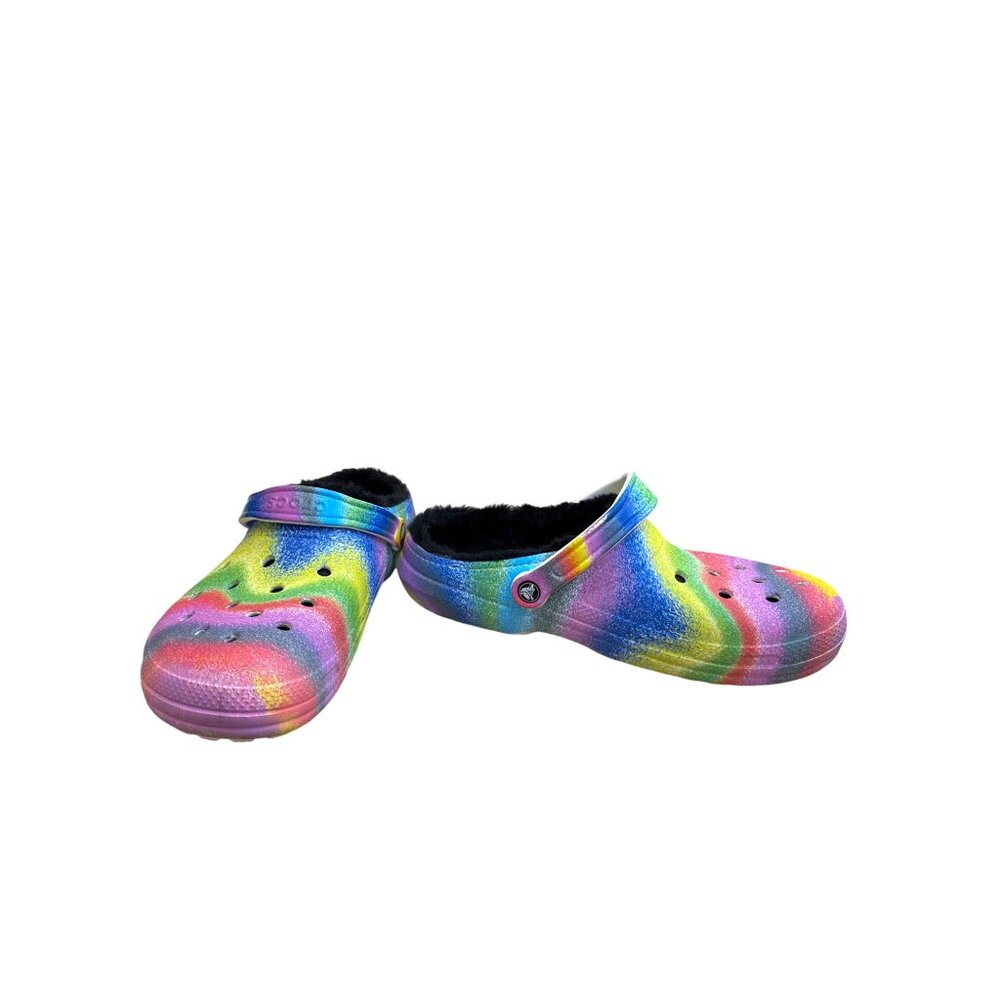 Crocs Rainbow Tie-Dye Fur Lined Clogs slip on shoes size 12 SKU8127